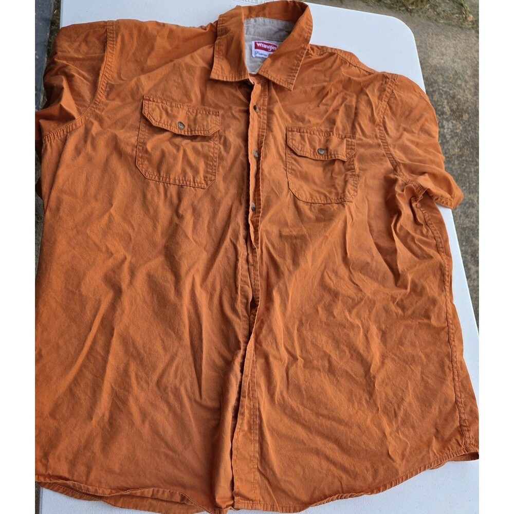 Wrangler Premium Quality Men XL Orange Short Sleeve Button Up Cotton Shirt